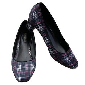 COMFORT EST 1946 Women's Plaid Pumps Fabric Shoes Fabric Block Heel Sz 9M
